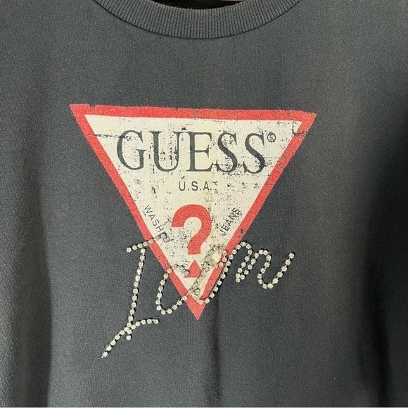 GUESS Icon Jeweled Cropped Oversized Sweatshirt - Picture 7 of 10